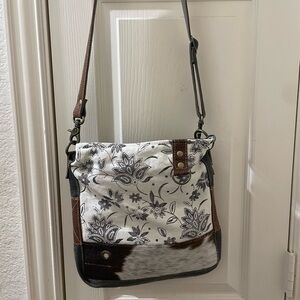 Myra Bag Black and White Floral Shoulder Bag